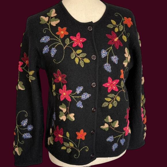 Vtg embroidered floral wool cardigan - Picture 1 of 6